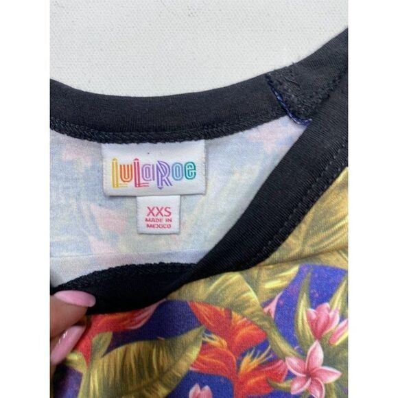 LuLaRoe Randy Raglan Sleeve Black Floral Tropical Shirt Top XXS New‎ - Picture 4 of 7
